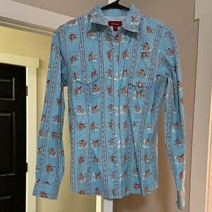 Charming Blue Western Shirt with Horse Print